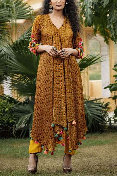 Mustard printed tunic set