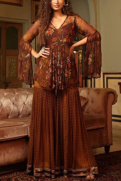 Brown printed tunic and sharara