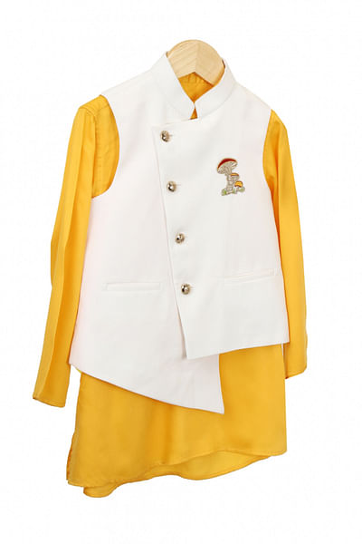 Orange kurta and waistcoat set
