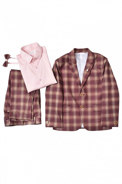 Maroon checkered suit set