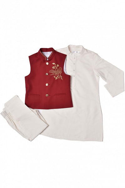 Red waist coat and kurta set