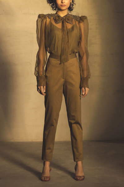 Mustard organza shirt and pants