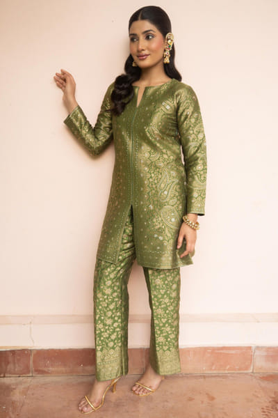 Green zari gota kurta set