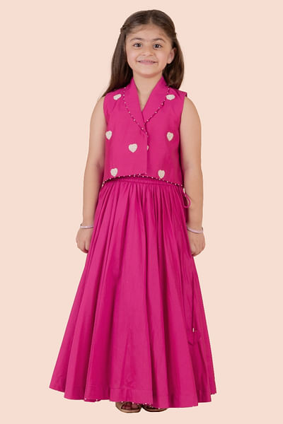 Rani pink heart pearl embroidery blazer lehenga