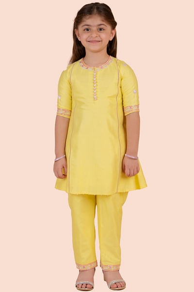 Yellow heart embroidered kurta set