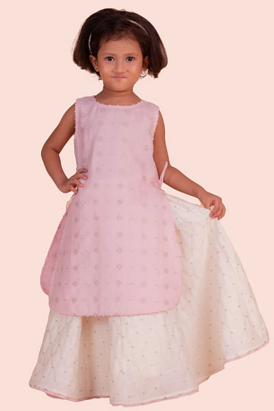 Light pink and white banarasi kurta and skirt