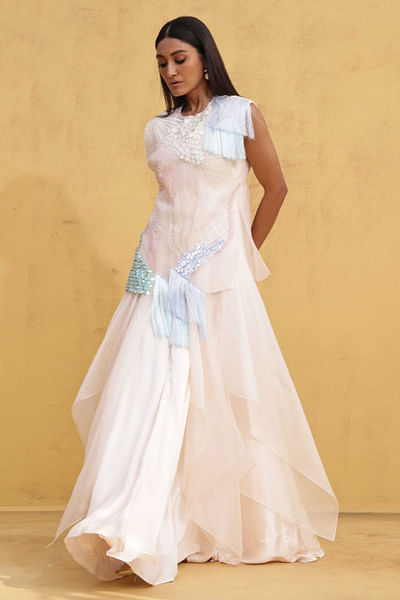 New pink embroidered overlay and gown