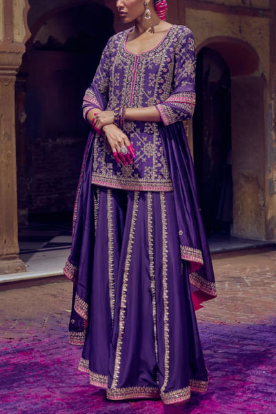 Purple gota embroidered sharara set