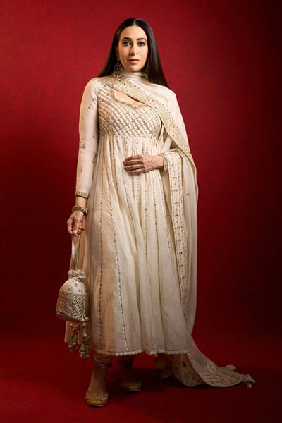 Off-white marodi embroidered anarkali set
