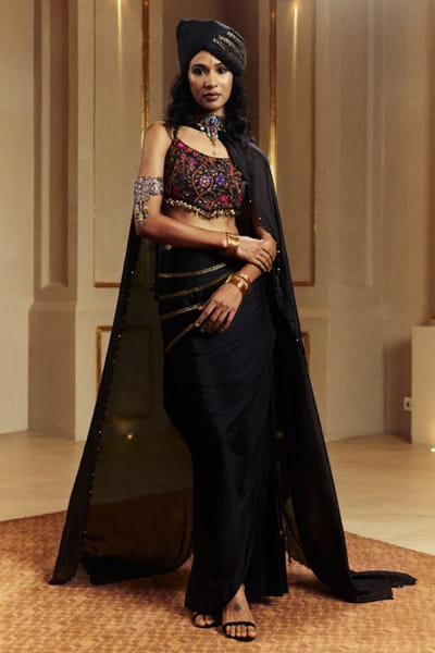 Black coin embellished skirt set