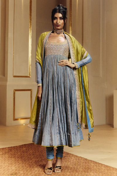 Punit Balana Grey marodi hand embroidered anarkali set PUNSEP25D232982