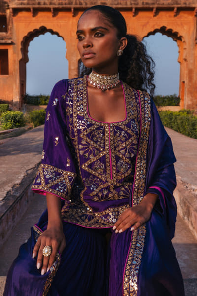 Purple tilla embroidered gharara set
