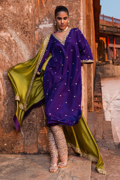 Purple embroidered kurta set