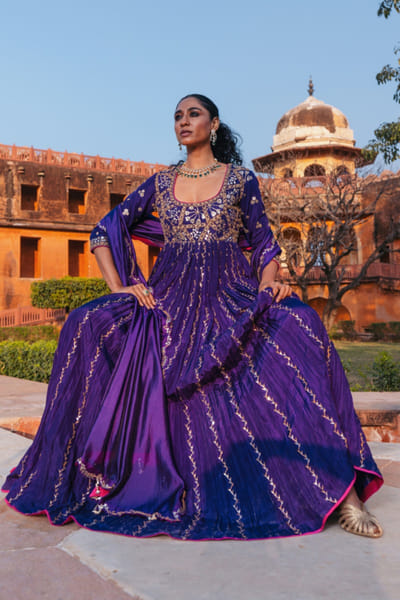 Purple tilla embroidered anarkali set