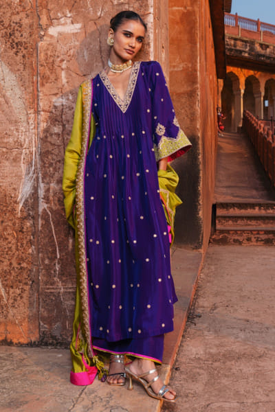 Purple marodi embroidered kurta set