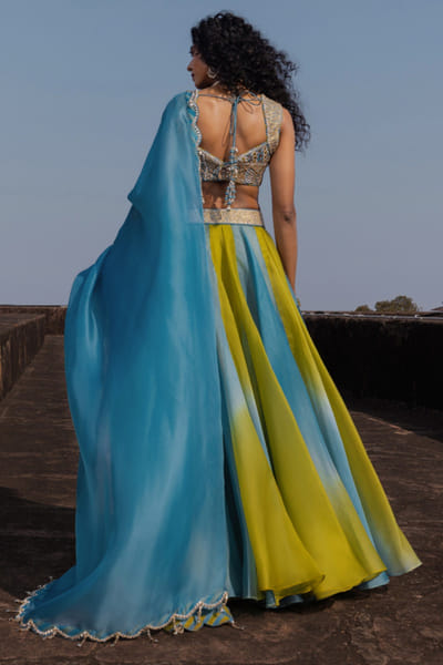 Punit Balana Blue and dry heena gota embroidery lehenga set PUNFEB26D139660