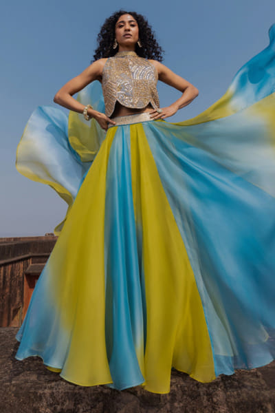Punit Balana Blue and heena gota embroidered skirt set PUNFEB26D139661