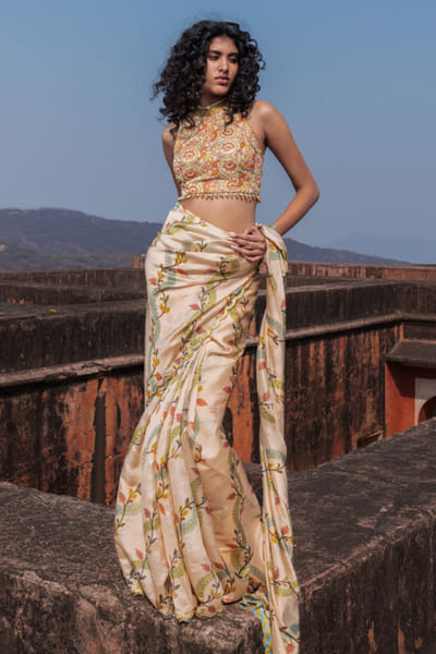 Buttercup coin embellished printed sari set