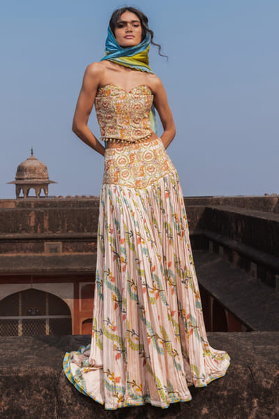 Punit Balana Buttercup print embroidered corset skirt set PUNFEB26D139664