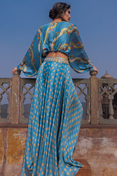 Punit Balana Mist blue print embroidered skirt set PUNFEB26D139666