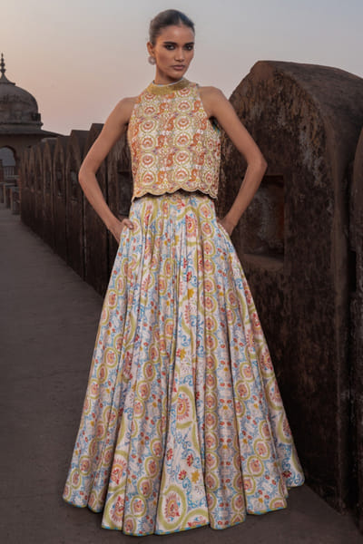 Punit Balana Buttercup print embroidered skirt set PUNFEB26D139679