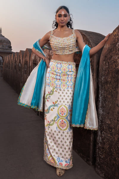 Buttercup embroidery printed skirt set