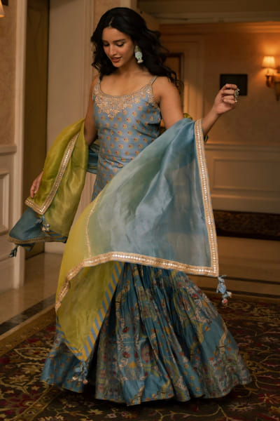 Punit Balana Blue and green embroidered gharara set PUNIJUN26D147772
