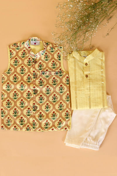 Blue printed Nehru jacket set