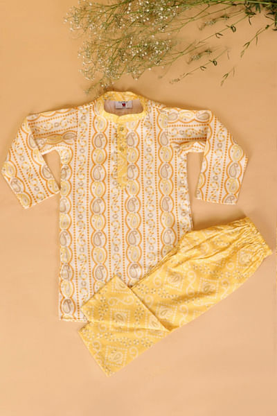 Yellow bandhani kurta set