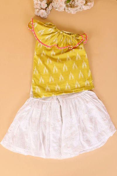Yellow one shoulder kurta set