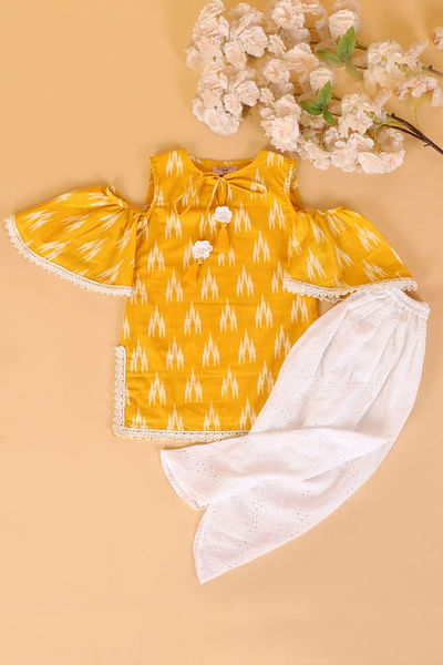 Yellow off shoulder kurta set