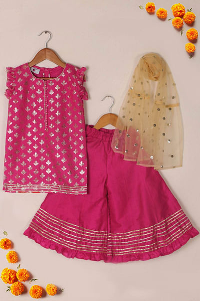<p>Rani Pink chanderi kurta and sharara set</p>
