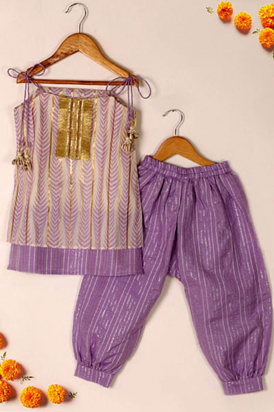Purple printed kurta set