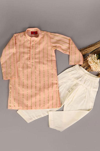 Golden striped chanderi kurta set