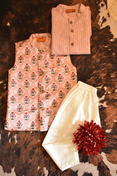 Pink printed Nehru jacket set