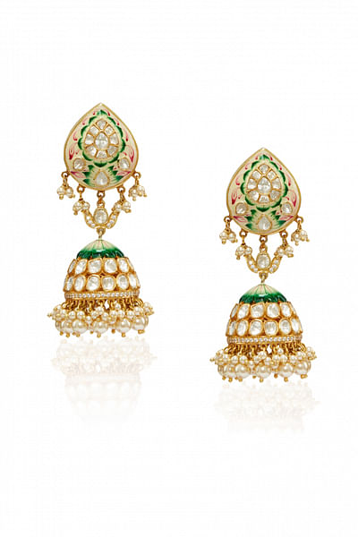 Gold and green jhumkis