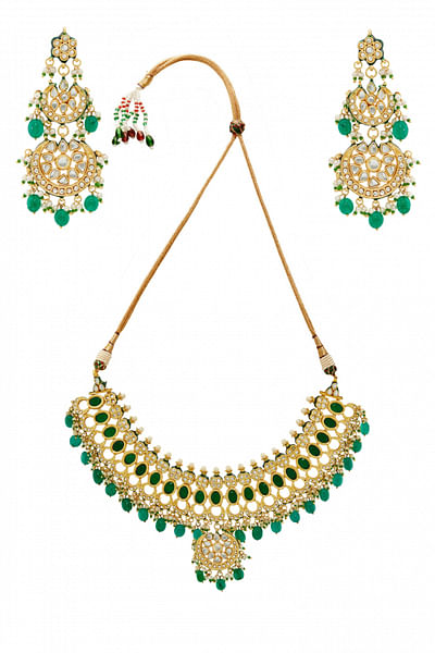 Green kundan and meenakari necklace