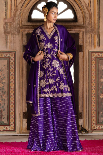 Pink City by Sarika Purple floral zardozi kurta and sharara set PINOCT25D135432