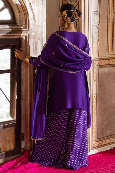 Pink City by Sarika Purple floral zardozi kurta and sharara set PINOCT25D135432