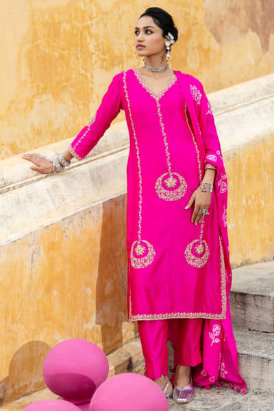 Rani lotus and rose dori embroidered kurta set