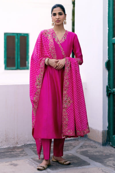 Pink City by Sarika Rani pink peacock embroidered anarkali set PINKJUN26D146336