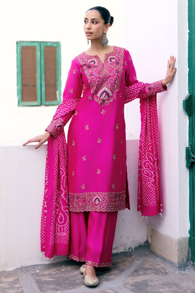 Pink City by Sarika Rani pink peacock sequin embroidered kurta set PINKJUN26D146337