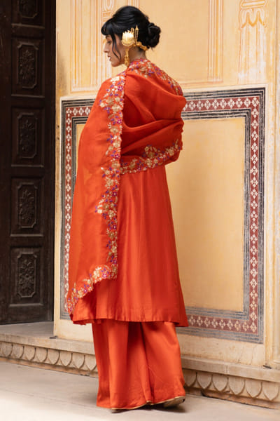 Pink City by Sarika Rust orange embroidered angrakha-sharara set PINOCT25D135443