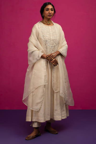 Pink City by Sarika Ivory resham and pearl embroidery anarkali set PINOCT25D135444