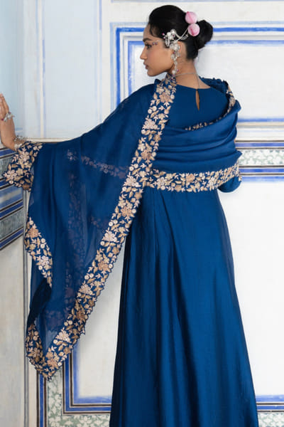 Pink City by Sarika Blue floral embroidered Mughal anarkali set PINOCT25D135445