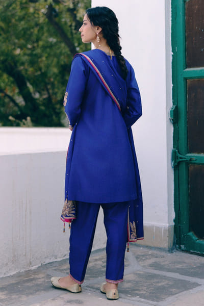 Pink City by Sarika Royal blue peacock sequin embroidery kurta set PINKJUN26D146330