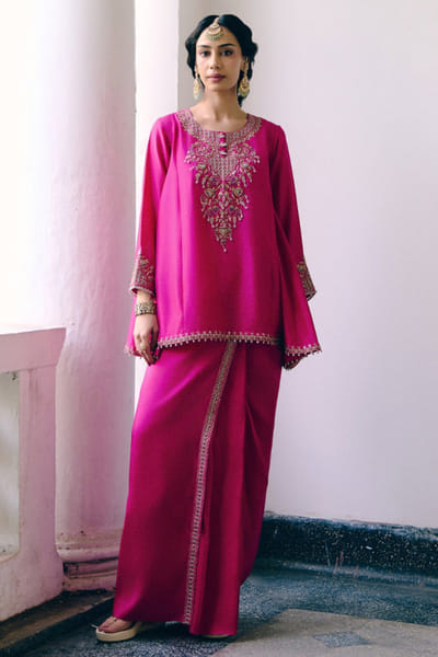 Pink City by Sarika Rani pink embroidered kurta-draped skirt set PINKJUN26D146332