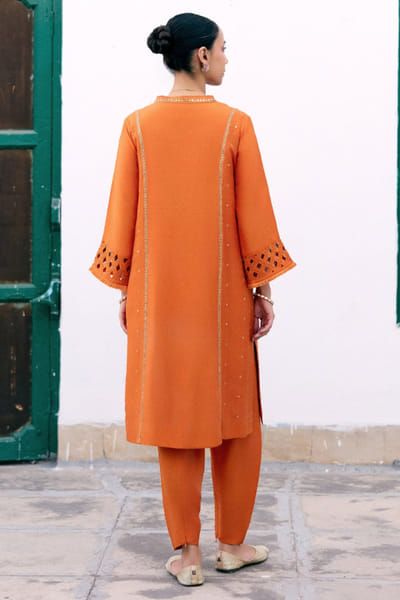 Pink City by Sarika Orange embroidered kurta and dhoti set PINKJUN26D146334