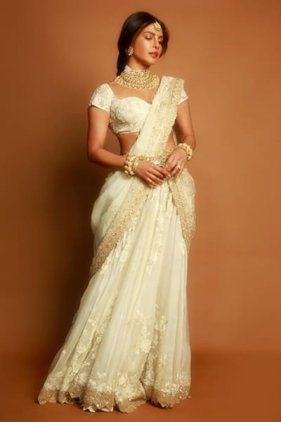 Anamika Khanna Ivory chikankari embroidered lehenga set ANAMJUL26D148813