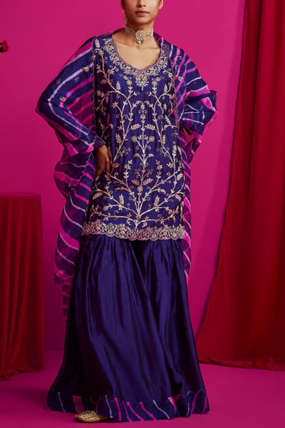 Pink City by Sarika Purple embroidered kurta and sharara set PCSAUG2221